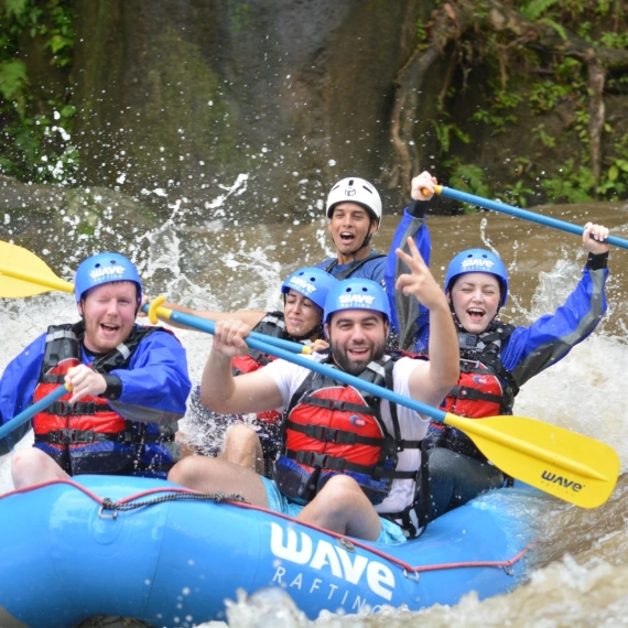 balsa river rafting with friends